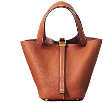 Trendy Genuine Leather Bucket Bag for Women - Stylish Tote