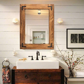 YOSHOOT Rustic Wooden Framed Wall Mirror - 32" x 24"