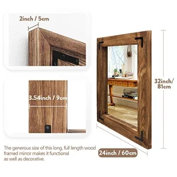 YOSHOOT Rustic Wooden Framed Wall Mirror - 32" x 24"