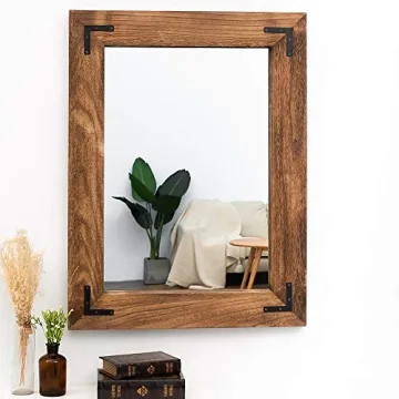 YOSHOOT Rustic Wooden Framed Wall Mirror - 32" x 24"