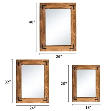 YOSHOOT Rustic Wooden Framed Wall Mirror - 32" x 24"