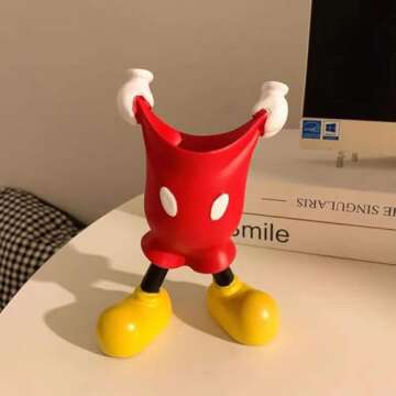 FUEMEILY Cute Mouse Pen Holder for Desk, Cartoon Mouse Vase Makeup Brush Holder, Birthday Party Supplies Gift for Home Decoration