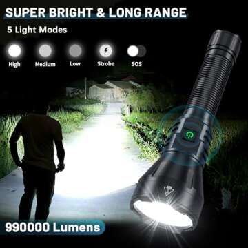 Rechargeable Flashlights High Lumens, 990000 Lumens Super Bright Flashlight, 5 Modes LED Powerful Fl...