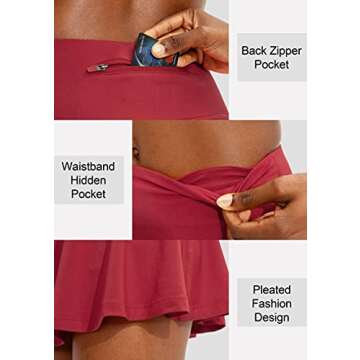 SANTINY Pleated Tennis Skirt for Women with 4 Pockets Women's High Waisted Athletic Golf Skorts Skirts for Running Casual (Red_S)