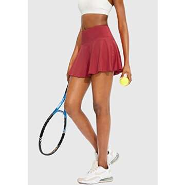 SANTINY Pleated Tennis Skirt for Women with 4 Pockets Women's High Waisted Athletic Golf Skorts Skirts for Running Casual (Red_S)