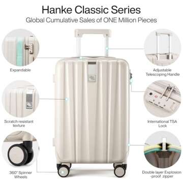 Hanke Expandable Hard Shell Luggage Sets 2 piece Carry On Luggage with Wheels Suitcases Lightweight Checked Tsa Luggage Rolling Large Suitcase Travel Luggage Bag Woman Men 20/29 Inch(Ivory White)