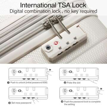 Hanke Expandable Hard Shell Luggage Sets 2 piece Carry On Luggage with Wheels Suitcases Lightweight Checked Tsa Luggage Rolling Large Suitcase Travel Luggage Bag Woman Men 20/29 Inch(Ivory White)