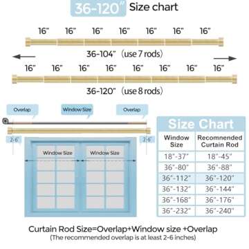 VOIIY Gold Curtain Rods for Windows 66 to 120 Inch(5.5-10 Feet),1" Diameter Drapery Rods with Modern Style End Cap Finials,Size:36-120 Inch