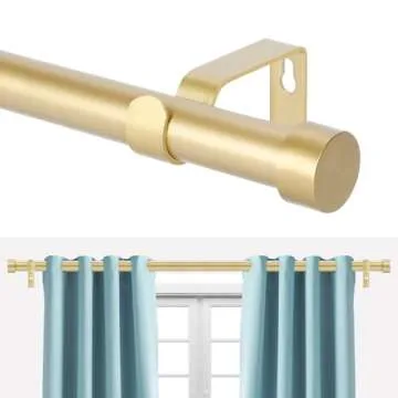 VOIIY Gold Curtain Rods for Windows 66 to 120 Inch(5.5-10 Feet),1" Diameter Drapery Rods with Modern Style End Cap Finials,Size:36-120 Inch