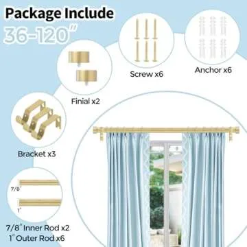 VOIIY Gold Curtain Rods for Windows 66 to 120 Inch(5.5-10 Feet),1" Diameter Drapery Rods with Modern Style End Cap Finials,Size:36-120 Inch