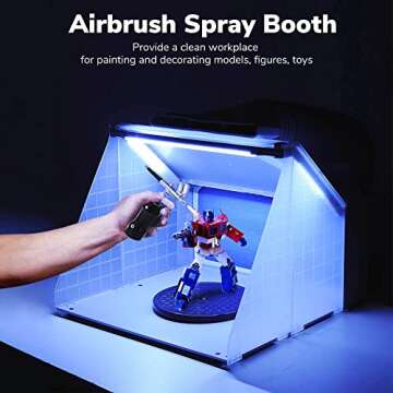AW Airbrush Spray Booth Kit with Dual Action Airbrush LED Light 0.3mm Hose Painting