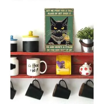 ALKB Funny Cat Poster Retro Metal Sign for Garage Bar Man Cave Wall Decoration 8x12 Inch - Let Me Pour You A Tall Glass of Get Over It
