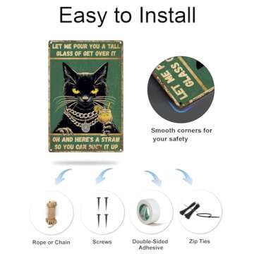 ALKB Funny Cat Poster Retro Metal Sign for Garage Bar Man Cave Wall Decoration 8x12 Inch - Let Me Pour You A Tall Glass of Get Over It