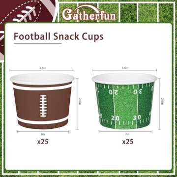 Gatherfun Football Party Supplies Kit for 50 Guests - Football Snack Cups - for Football Birthday an...