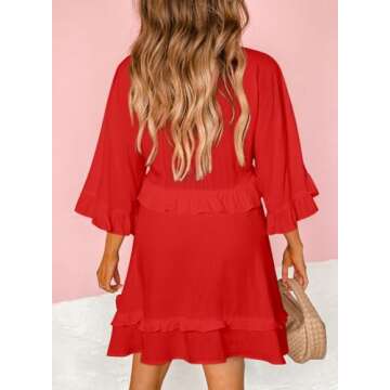 Dokotoo Womens Dress Summer Ruffle Short Sleeve Sundress V Neck Fall Dresses Tunic Dress Casual Party Loose Flowy Swing Shift Dress Holiday Outfits Mini Black Dress for Wedding or Graduation Small