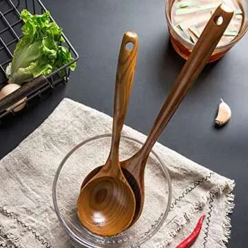 2 Pcs Wooden Spoon Ladle for Cooking Spoons-14 inch Long Kitchen Cooking Spoon & 11 inch Best Wood Spoons Large Deep Serving Spoons Soup Ladles Set