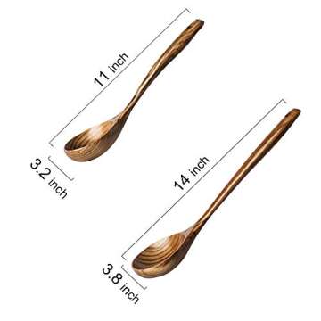 2 Pcs Wooden Spoon Ladle for Cooking Spoons-14 inch Long Kitchen Cooking Spoon & 11 inch Best Wood Spoons Large Deep Serving Spoons Soup Ladles Set