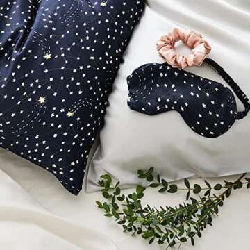Brooklinen Silk Eye Mask - 100% Mulberry Silk Eyemask with Soft Elastic Strap - Best Eye Mask for Sleeping and Traveling - Celestial Blue