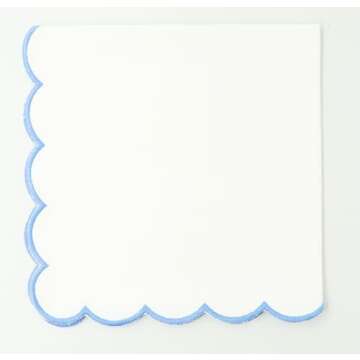 PurpleEssences Scalloped Embroidery Cloth Napkins Table Decor Spring Summer Easter 100% Cotton Set of 4-18 x 18 inch - White - Edges - Light Blue