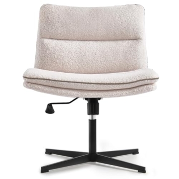 EMIAH Armless Office Desk Chair No Wheels Faux Fur Vanity Mid-Back Ergonomic Home Computer Comfortab...