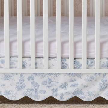Brandream French Country Toile Crib Skirt, Baby Girl Gender Neutral Crib Skirt Scalloped Toddler Bed...
