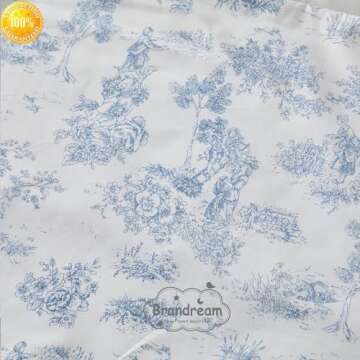 Brandream French Country Toile Crib Skirt, Baby Girl Gender Neutral Crib Skirt Scalloped Toddler Bedskirt Vintage Blue Toile Floral Print 100% Cotton Farmhouse Chic Nursery Crib Bed Skirt