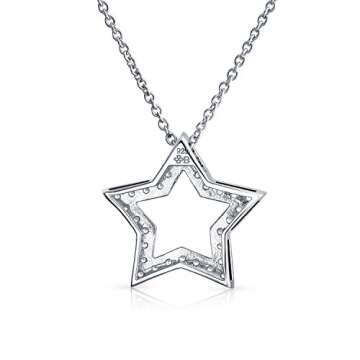 Cubic Zirconia CZ Celestial Patriotic American USA Open Rock Star Pendant Necklace For Women Teen .9...