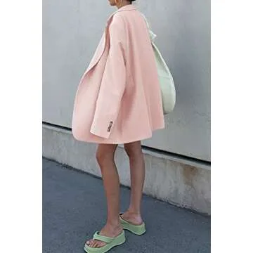 Grlasen Women Pink Oversized Lapel Blazer for Work