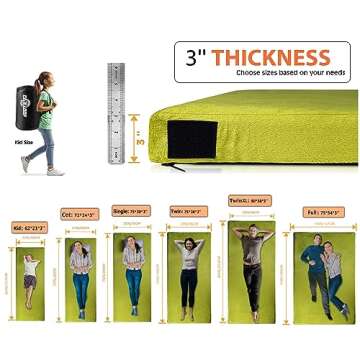 Gaialoop Thick Memory Foam Camping Mattress Sleeping Pad [Car/Tent/Cot] 3 Inch Portable Floor Play M...