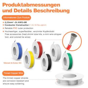 24 awg Wire,24 awg PVC Electrical Wire -SCHDRA UL1007 24Gauge Tinned Copper Wires(6 Colors 20ft Each...