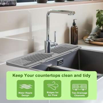 MHYALUDO Kitchen Sink Splash Guard, 24 inches 5°Slope 100% Food Grade Silicone Sink Faucet Mat Hand...