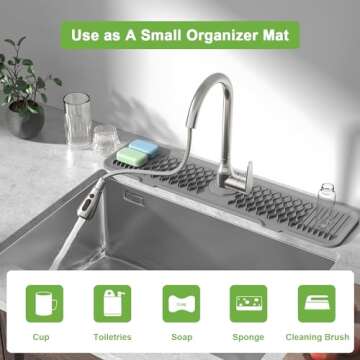 MHYALUDO Kitchen Sink Splash Guard, 24 inches 5°Slope 100% Food Grade Silicone Sink Faucet Mat Handle Drip Catcher Tray, Faucet Air Drying Mat for sink accessories 5 by 24inch long organizer- Grey