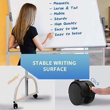 Mobile White Board, Large Rolling Whiteboard Double Sided Mobile Whiteboard Magnetic Dry Erase Board Aluminum Frame Standing Whiteboard on Wheels 45 x 34 inches