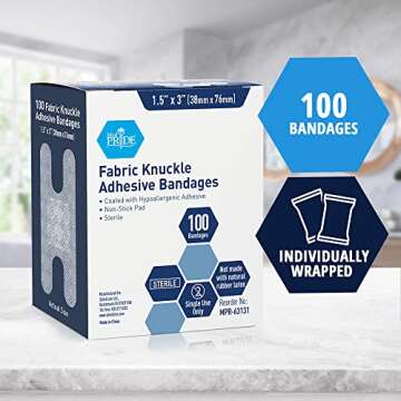 MED PRIDE Sterile Fabric Knuckle Adhesive Bandages [100 Count]- First Aid Finger Bandages Coated wit...