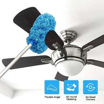 Ceiling Fan Cleaner Duster Reusable Microfiber Ceiling Fan Blade Cleaner Removable Duster with Extension Pole Adjusts 13 to 49.7 Inch for Cleaning Walls Bookshelves Furniture Door Window Top (Blue)