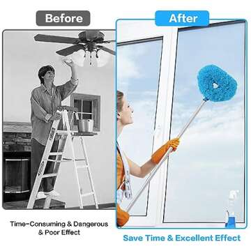 Ceiling Fan Cleaner Duster Reusable Microfiber Ceiling Fan Blade Cleaner Removable Duster with Extension Pole Adjusts 13 to 49.7 Inch for Cleaning Walls Bookshelves Furniture Door Window Top (Blue)