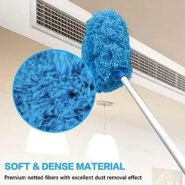 Ceiling Fan Cleaner Duster Reusable Microfiber Ceiling Fan Blade Cleaner Removable Duster with Extension Pole Adjusts 13 to 49.7 Inch for Cleaning Walls Bookshelves Furniture Door Window Top (Blue)