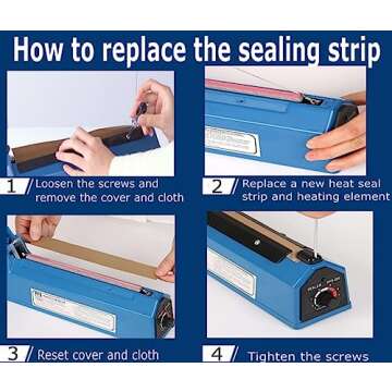 Yeler 8 Inch Impulse Heat Sealer, Manual Poly Machine for Plastic Bags PE PP Bags with Extra Replace Element Grip