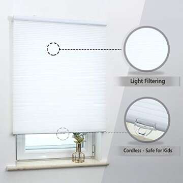 Honeycomb Cellular Shades Cordless Light Filtering for Windows Inside & Outside Mount, 28" W x 38" H...