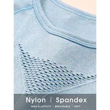 Seamless Workout Sets for Women 2 Piece Long Sleeve Crop Tops and High Waisted Leggings for Women Tracksuit Set (8003M-Sky blue)