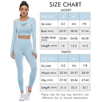 Seamless Workout Sets for Women 2 Piece Long Sleeve Crop Tops and High Waisted Leggings for Women Tracksuit Set (8003M-Sky blue)