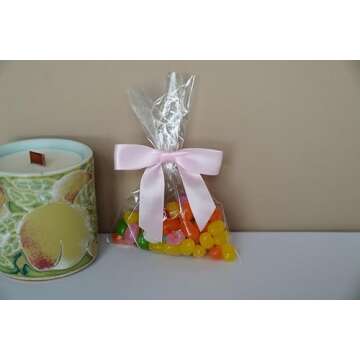 RainbowPana 60 Pack 3" Twist Tie Bows and 10ft Ribbon, Luxury Baby Pink Satin Ribbon Pretied Bows, Premade Craft Decoration for Package Cake Pop Favors Cookie, Gift Wrapping Baby Shower Wedding