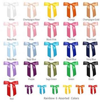 RainbowPana 60 Pack 3" Twist Tie Bows and 10ft Ribbon, Luxury Baby Pink Satin Ribbon Pretied Bows, Premade Craft Decoration for Package Cake Pop Favors Cookie, Gift Wrapping Baby Shower Wedding