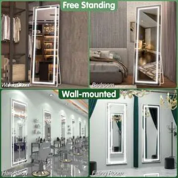 FENNIO Full Length Mirror with Lights, LED Full Body Mirror, Free Standing Lighted Floor Mirror, Wall Mounted Hanging Mirror with Lights for Bedroom, Dimmable & 3 Color Lighting (Silver, 63" x 16")