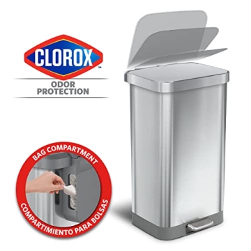 Glad Stainless Steel Trash Can with Soft Close & Odor Protection
