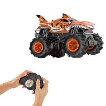 Hot Wheels Monster Trucks RC, 1:24 Scale Tiger Shark Vehicle, Oversized Remote-Control Toy Truck wit...