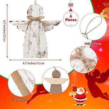 6 Pieces Angel Ornaments for Christmas Tree, 0.4 Inches Thick Angle Christmas Tiered Tray Decor Wood...