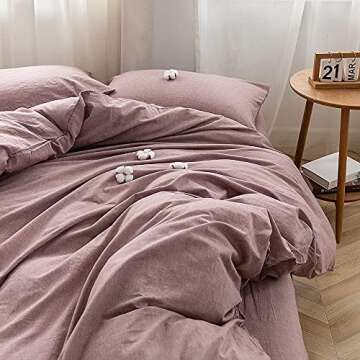FACE TWO FACE Bedding Duvet Cover Set 3 Pieces 100% Washed Cotton Duvet Cover Linen Like Textured Br...