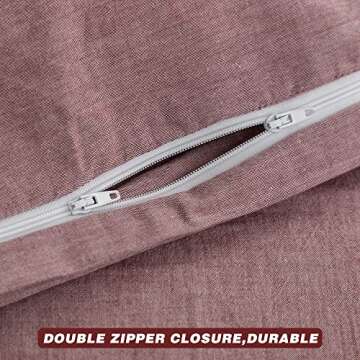 FACE TWO FACE Bedding Duvet Cover Set 3 Pieces 100% Washed Cotton Duvet Cover Linen Like Textured Breathable Durable Soft Comfy (Queen, Purple Bean Paste)