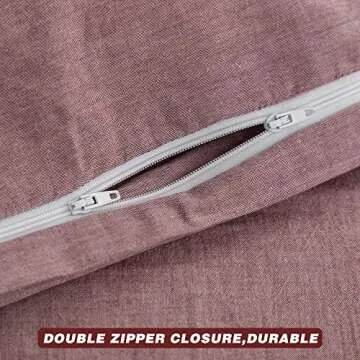 FACE TWO FACE Bedding Duvet Cover Set 3 Pieces 100% Washed Cotton Duvet Cover Linen Like Textured Breathable Durable Soft Comfy (Queen, Purple Bean Paste)